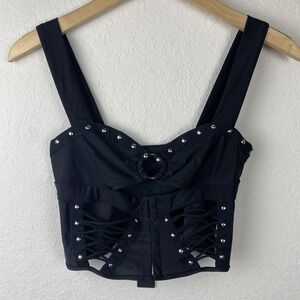 Fashion Nova M Strappy Corset Tank Top Gothic Grunge Festival Rave Black Studded